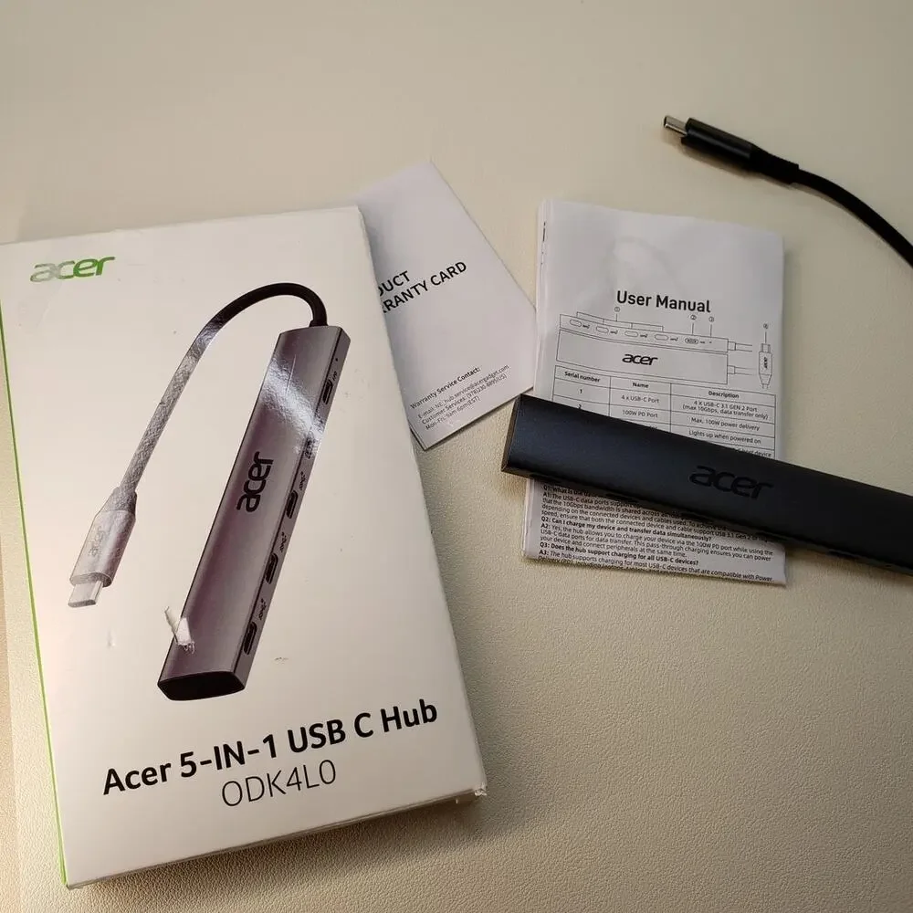 ACER 5-IN-1 USBC HUB MODEL ODK4LO for laptops Mac PC Linux. Portable Type C